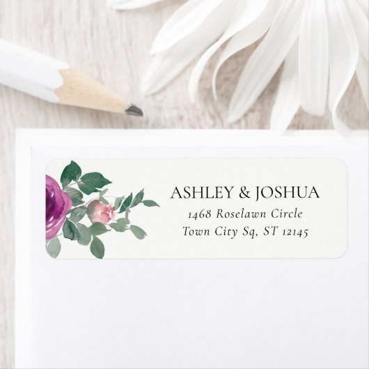 Magenta Blush Pink Floral Ivory Wedding Address Etiket (Insitu)