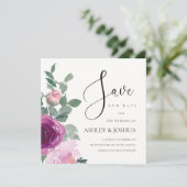 Magenta Blush Pink Floral Over Ivory Save The Date Kaart (Staand voorkant)
