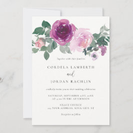 Magenta Blush Pink Floral Spray Ivory Wedding Kaart