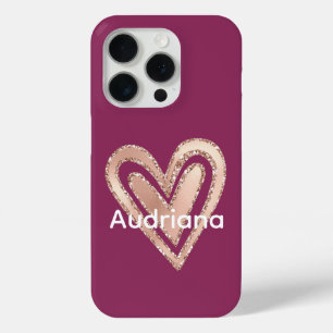 Magenta Blush Pink Heart iPhone 15 Pro Case