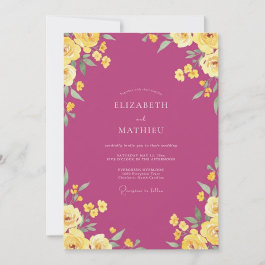 Magenta Blush Rose Bruiloft Kaart (Voorkant)