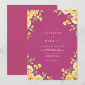 Magenta Blush Rose Bruiloft Kaart (Voorkant / Achterkant)