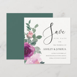 Magenta Blush Roze Bloem Ivory Save The Date Kaart