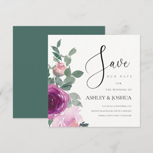 Magenta Blush Roze Bloem Ivory Save The Date Kaart (Voorkant / Achterkant)