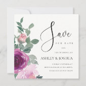 Magenta Blush Roze Bloem Ivory Save The Date Kaart (Voorkant)