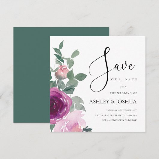 Magenta Blush Roze Bloem Wit Save The Date Kaart (Voorkant / Achterkant)