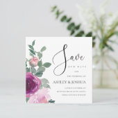 Magenta Blush Roze Bloem Wit Save The Date Kaart (Staand voorkant)