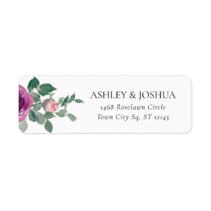 Magenta Blush Roze Bloem Wit Trouwadres Etiket