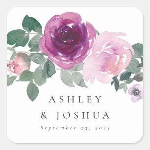 Magenta Blush Watercolor Bloemen Bruiloft Vierkante Sticker