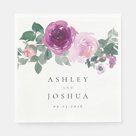 Magenta Blush Watercolor Floral Ivory Wedding Servet (Voorkant)