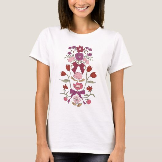 Magenta Bogen en Bloemen T-shirt (Voorkant)