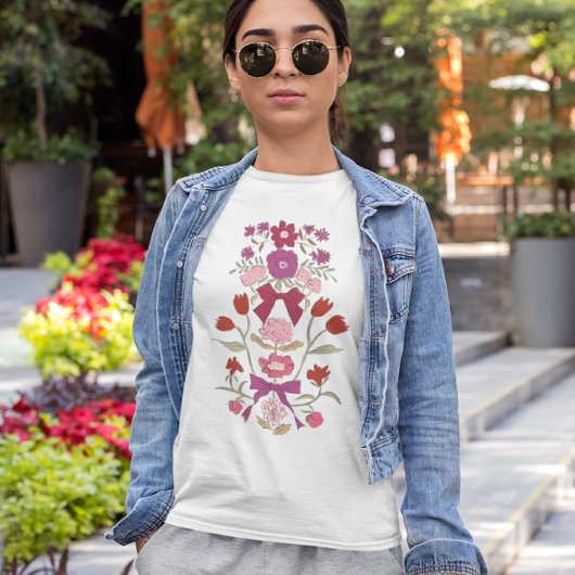 Magenta Bogen en Bloemen T-shirt