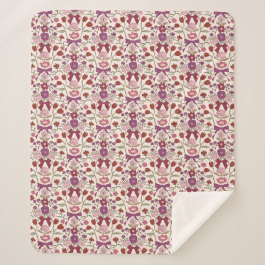 Magenta Bogen en Bloesems Rustiek Sherpa Deken (Voorkant)