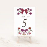 Magenta Boho Bows Trouwtafel Nummer Kaart<br><div class="desc">Boho en rustieke trouwtafel nummer met handgetekende illustratie van linten met bloemen in magenta kleur.</div>