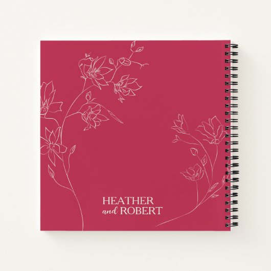 Magenta Boho Floral Wedding Spiral Guest Book Notitieboek (Achterkant)