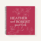 Magenta Boho Floral Wedding Spiral Guest Book Notitieboek (Voorkant)