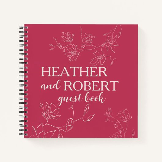 Magenta Boho Floral Wedding Spiral Guest Book Notitieboek (Voorkant)