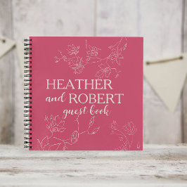 Magenta Boho Floral Wedding Spiral Guest Book Notitieboek