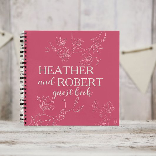 Magenta Boho Floral Wedding Spiral Guest Book Notitieboek