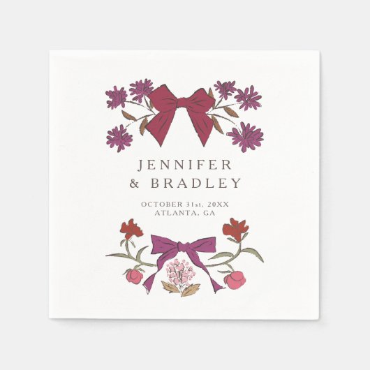 Magenta Boho linten en bloemen bruiloft Servet (Voorkant)