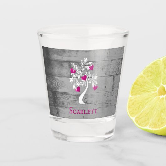 Magenta - Boom van het hart Gepersonaliseerd Ontsp Shot Glas (Voorkant)
