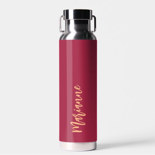 Magenta bordeaux aangepaste naam script waterfles (Voorkant)