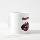 Magenta bordeauxrode lippen koffiemok (Voorkant links)