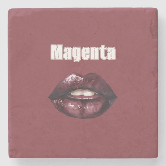 Magenta bordeauxrode lippen stenen onderzetter (Voorkant)