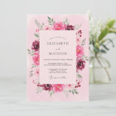 Magenta Bourgondi Ranunculus Eucalyptus Bruiloft Kaart (Staand voorkant)