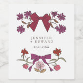 Magenta Bows & Bloesems Huwelijk Wijn Etiket (Enkel label)