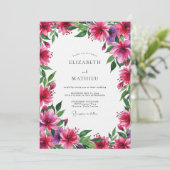 Magenta Bruiloft met Levendige Bloemen Kaart (Staand voorkant)