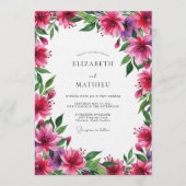 Magenta Bruiloft met Levendige Bloemen Kaart (Voorkant)