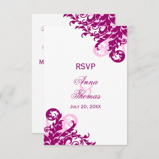 Magenta Bruiloft RSVP Kaarten (Voorkant / Achterkant)