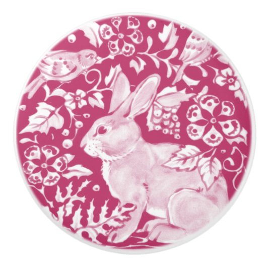 Magenta Bunny Rabbit Bird Woodland Animal Natuur Keramische Knop (Voorkant)
