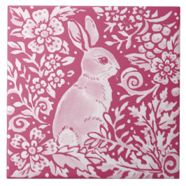 Magenta Bunny Rabbit Woodland Animal Natuur Floral Tegeltje