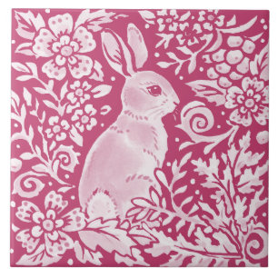 Magenta Bunny Rabbit Woodland Animal Natuur Floral Tegeltje