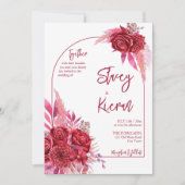 Magenta burgundy crimson rozen bruiloft kaart (Voorkant)