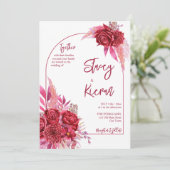 Magenta burgundy crimson rozen bruiloft kaart (Staand voorkant)