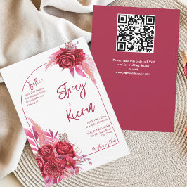 Magenta burgundy crimson rozen bruiloft kaart