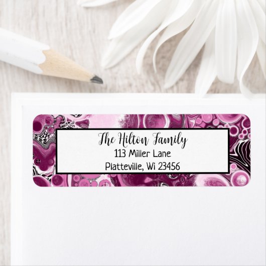 Magenta Burgundy Pink en Paarse Vloeibare Kunst Etiket (Insitu)