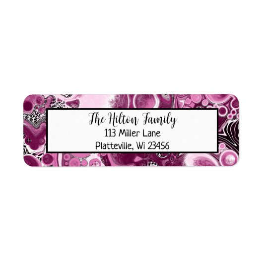 Magenta Burgundy Pink en Paarse Vloeibare Kunst Etiket (Voorkant)