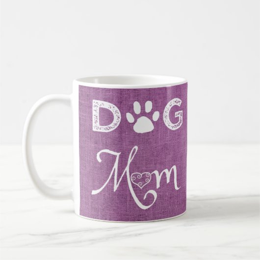 Magenta Burlap Dog mam Coffee Mok (Links)