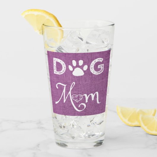 Magenta Burlap Dog Mam Cup Glas (Voorkant ijs)