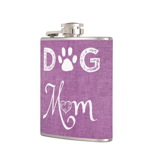 Magenta Burlap Dog Mam Flask Heupfles (Links)