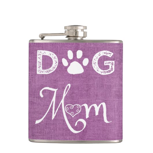 Magenta Burlap Dog Mam Flask Heupfles (Voorkant)