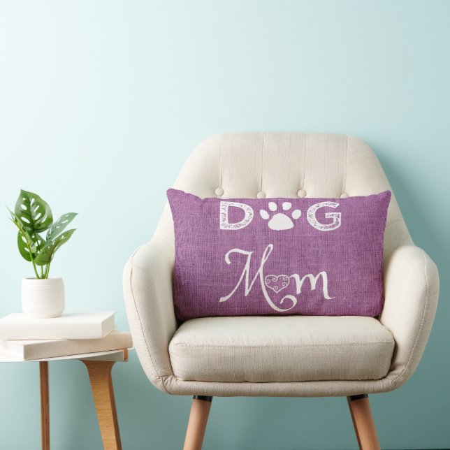 Magenta Burlap Dog Mam Lumbar Pillow Kussen (Stoel)