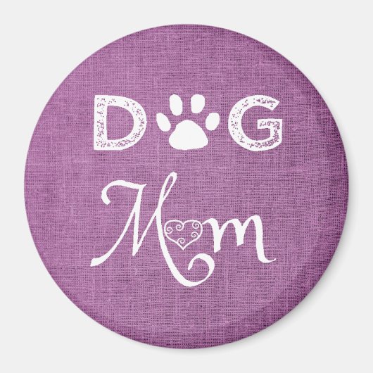 Magenta Burlap Dog mam Magnet (Voorkant)