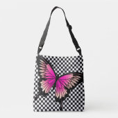 Magenta Butterfly Checker Cross Body Canvas tas (Achterkant)