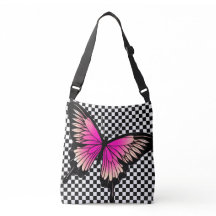 Magenta Butterfly Checker Cross Body Canvas tas