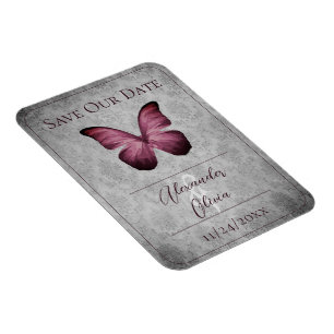 Magenta  Butterfly Damask Save the Date Magneet